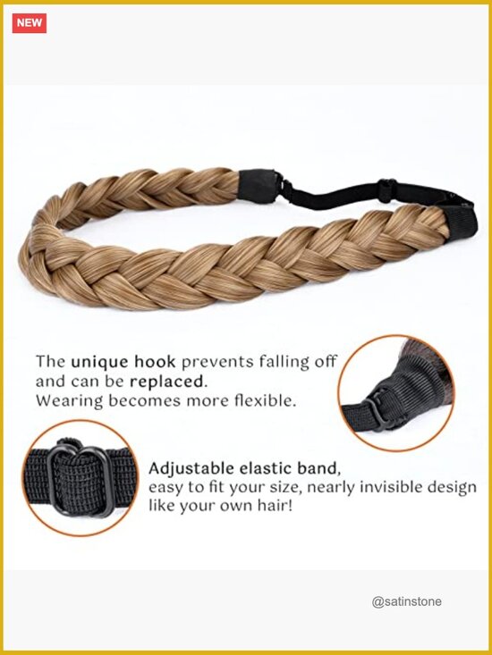 2 Strands Synthetic Hair Braided Headband Chunky Plaited Braids Elastic Stretch main image 4
